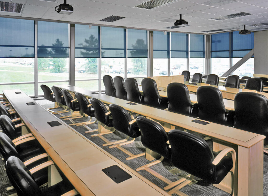 Office Makeover with Custom Window Fashions 2 Solar Shades Meeting Room